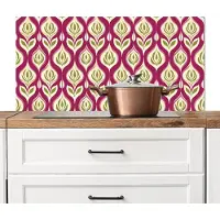 KitchenYeah Spatscherm keuken 100x50 cm - Kookplaat achterwand Retro - Floraal - Paars - Muurbeschermer - Spatwand fornuis - Hoogwaardig aluminium
