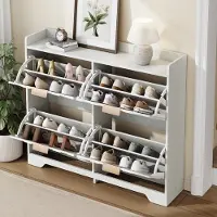 Sweiko Schoenenkast - Halmeubel - 4 vakken met klep - Deuren met 3D-textuur - Wit