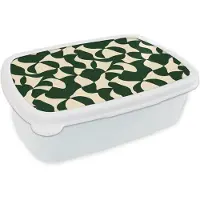 MuchoWow Broodtrommel Wit - Lunchbox Groen - Organische vlakken - Crème - Brooddoos 18x12x6 cm - Brood lunch box - Broodtrommels voor kinderen en volwassenen