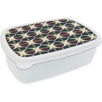 MuchoWow Broodtrommel Wit - Lunchbox Abstract - Retro - Kleurrijk - Brooddoos 18x12x6 cm - Brood lunch box - Broodtrommels voor kinderen en volwassenen