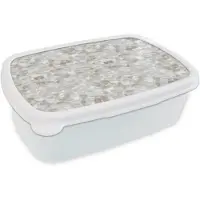 MuchoWow Broodtrommel Wit - Lunchbox Wit - Penseelstreken - Reliëfeffect - Brooddoos 18x12x6 cm - Brood lunch box - Broodtrommels voor kinderen en volwassenen
