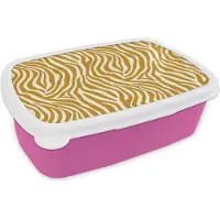 MuchoWow Broodtrommel Roze - Lunchbox Zebra - Klassiek - Oker - Geel - Brooddoos 18x12x6 cm - Brood lunch box - Broodtrommels voor kinderen en volwassenen
