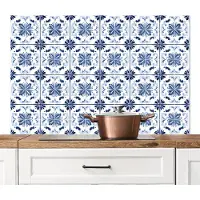 KitchenYeah Spatscherm keuken 120x80 cm - Kookplaat achterwand Patroon - Tegel - Blauw - Muurbeschermer - Spatwand fornuis - Hoogwaardig aluminium
