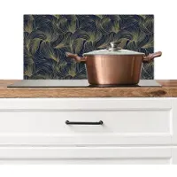 KitchenYeah Spatscherm keuken 60x30 cm - Kookplaat achterwand Abstract - Lijnen - Blauw - Goud - Muurbeschermer - Spatwand fornuis - Hoogwaardig aluminium