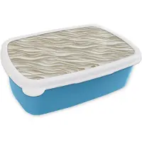 MuchoWow Broodtrommel Blauw - Lunchbox Golven - Wit - Minimalistisch - Brooddoos 18x12x6 cm - Brood lunch box - Broodtrommels voor kinderen en volwassenen