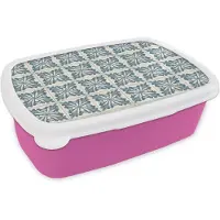 MuchoWow Broodtrommel Roze - Lunchbox Dessin - Tegel - Blauw - Brooddoos 18x12x6 cm - Brood lunch box - Broodtrommels voor kinderen en volwassenen