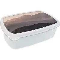MuchoWow Broodtrommel Wit - Lunchbox Panorama - Landschap - Bergen - Brooddoos 18x12x6 cm - Brood lunch box - Broodtrommels voor kinderen en volwassenen