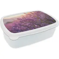 MuchoWow Broodtrommel Wit - Lunchbox Lavendel - Paars - Zonlicht - Brooddoos 18x12x6 cm - Brood lunch box - Broodtrommels voor kinderen en volwassenen