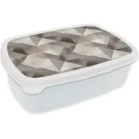 MuchoWow Broodtrommel Wit - Lunchbox Geometrisch - Motief - Aardetinten - Brooddoos 18x12x6 cm - Brood lunch box - Broodtrommels voor kinderen en volwassenen