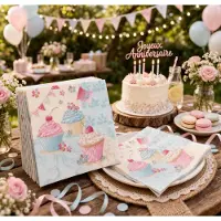 Papstar 20 x Papieren tafel servetten 33cm Birthday cupcakes 3-laags FSC Ecolabel Milieuvriendelijk bbq | picknick | feest |