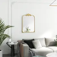 MODFU - Wandspiegel - Barok Met Florale Details - Decoratief - Glas En Metaal - Goud - 60 x 87 cm
