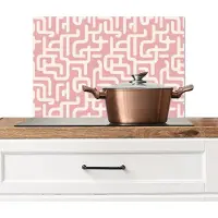 KitchenYeah Spatscherm keuken 60x40 cm - Kookplaat achterwand Doolhofpatroon - Roze - Wit - Abstract - Muurbeschermer - Spatwand fornuis - Hoogwaardig aluminium