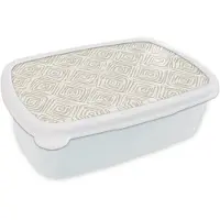 MuchoWow Broodtrommel Wit - Lunchbox Abstract - Ruit - Beige - Brooddoos 18x12x6 cm - Brood lunch box - Broodtrommels voor kinderen en volwassenen