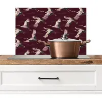 KitchenYeah Spatscherm keuken 60x40 cm - Kookplaat achterwand Kraanvogels - Klassiek - Bordeaux - Muurbeschermer - Spatwand fornuis - Hoogwaardig aluminium