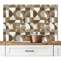 KitchenYeah Spatscherm keuken 120x80 cm - Kookplaat achterwand Abstract - Retro - Bruin - Muurbeschermer - Spatwand fornuis - Hoogwaardig aluminium