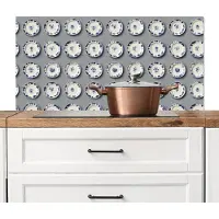KitchenYeah Spatscherm keuken 100x50 cm - Kookplaat achterwand Borden - Bloemen - Blauw - Wit - Muurbeschermer - Spatwand fornuis - Hoogwaardig aluminium