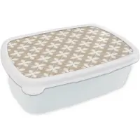 MuchoWow Broodtrommel Wit - Lunchbox Patroon - Symmetrisch - Beige - Brooddoos 18x12x6 cm - Brood lunch box - Broodtrommels voor kinderen en volwassenen