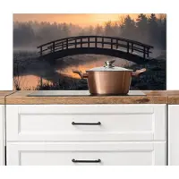 KitchenYeah Spatscherm keuken 100x50 cm - Kookplaat achterwand Brug - Mist - Bomen - Water - Muurbeschermer - Spatwand fornuis - Hoogwaardig aluminium