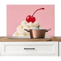 KitchenYeah Spatscherm keuken 90x60 cm - Kookplaat achterwand Kers - Slagroom - Roze - Muurbeschermer - Spatwand fornuis - Hoogwaardig aluminium