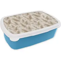 MuchoWow Broodtrommel Blauw - Lunchbox Botanisch - Patroon - Beige - Brooddoos 18x12x6 cm - Brood lunch box - Broodtrommels voor kinderen en volwassenen
