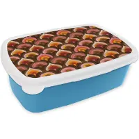 MuchoWow Broodtrommel Blauw - Lunchbox Patroon - Retro - Kleurrijk - Brooddoos 18x12x6 cm - Brood lunch box - Broodtrommels voor kinderen en volwassenen