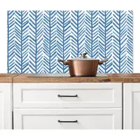 KitchenYeah Spatscherm keuken 120x60 cm - Kookplaat achterwand Patroon - Streep - Blauw - Muurbeschermer - Spatwand fornuis - Hoogwaardig aluminium