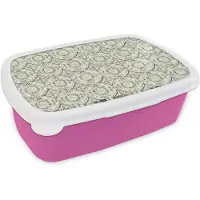 MuchoWow Broodtrommel Roze - Lunchbox Krulornament - Tegel - Groen - Brooddoos 18x12x6 cm - Brood lunch box - Broodtrommels voor kinderen en volwassenen