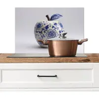 KitchenYeah Spatscherm keuken 60x40 cm - Kookplaat achterwand Appel - Blauw - Klassiek - Muurbeschermer - Spatwand fornuis - Hoogwaardig aluminium