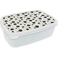 MuchoWow Broodtrommel Wit - Lunchbox Grafisch - Modern - Zwart - Brooddoos 18x12x6 cm - Brood lunch box - Broodtrommels voor kinderen en volwassenen