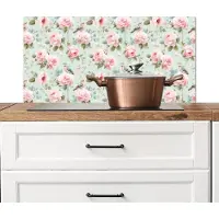 KitchenYeah Spatscherm keuken 90x45 cm - Kookplaat achterwand Rozen - Vogels - Pastel - Kleurrijk - Muurbeschermer - Spatwand fornuis - Hoogwaardig aluminium