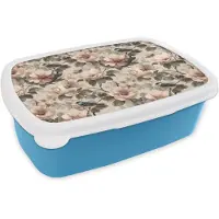 MuchoWow Broodtrommel Blauw - Lunchbox Klassiek - Vogels - Kleurrijk - Brooddoos 18x12x6 cm - Brood lunch box - Broodtrommels voor kinderen en volwassenen