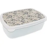 MuchoWow Broodtrommel Wit - Lunchbox Klassiek - Botanisch - Kleurrijk - Brooddoos 18x12x6 cm - Brood lunch box - Broodtrommels voor kinderen en volwassenen