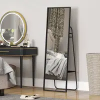 MODFU - Staande Passpiegel Met Achterplank En Haken - Industrieel - Voor Slaapkamer - Glas En Metaal - Zwart - 157 x 50 cm