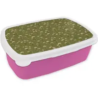 MuchoWow Broodtrommel Roze - Lunchbox Landelijk - Bloemen - Groen - Brooddoos 18x12x6 cm - Brood lunch box - Broodtrommels voor kinderen en volwassenen