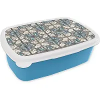 MuchoWow Broodtrommel Blauw - Lunchbox Barok - Tegel - Kleurrijk - Brooddoos 18x12x6 cm - Brood lunch box - Broodtrommels voor kinderen en volwassenen
