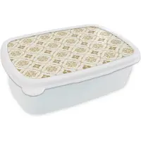 MuchoWow Broodtrommel Wit - Lunchbox Ornament - Klassiek - Goud - Brooddoos 18x12x6 cm - Brood lunch box - Broodtrommels voor kinderen en volwassenen