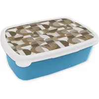 MuchoWow Broodtrommel Blauw - Lunchbox Abstract - Retro - Bruin - Brooddoos 18x12x6 cm - Brood lunch box - Broodtrommels voor kinderen en volwassenen