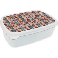 MuchoWow Broodtrommel Wit - Lunchbox Vintage - Motief - Kleurrijk - Brooddoos 18x12x6 cm - Brood lunch box - Broodtrommels voor kinderen en volwassenen
