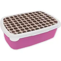 MuchoWow Broodtrommel Roze - Lunchbox Stippen - Patroon - Bruin - Brooddoos 18x12x6 cm - Brood lunch box - Broodtrommels voor kinderen en volwassenen