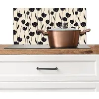 KitchenYeah Spatscherm keuken 60x30 cm - Kookplaat achterwand Tulpen - Patroon - Zwart - Muurbeschermer - Spatwand fornuis - Hoogwaardig aluminium