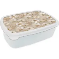 MuchoWow Broodtrommel Wit - Lunchbox Bloemen - artistiek - Goud - Brooddoos 18x12x6 cm - Brood lunch box - Broodtrommels voor kinderen en volwassenen