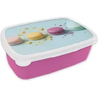 MuchoWow Broodtrommel Roze - Lunchbox Macarons - Kleurrijk - Pastel - Brooddoos 18x12x6 cm - Brood lunch box - Broodtrommels voor kinderen en volwassenen