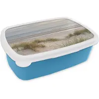 MuchoWow Broodtrommel Blauw - Lunchbox Zandstrand - Bewolkt - Duinen - Brooddoos 18x12x6 cm - Brood lunch box - Broodtrommels voor kinderen en volwassenen