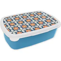 MuchoWow Broodtrommel Blauw - Lunchbox Traditioneel - Tegel - Oranje - Brooddoos 18x12x6 cm - Brood lunch box - Broodtrommels voor kinderen en volwassenen