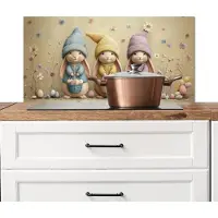 KitchenYeah Spatscherm keuken 80x40 cm - Kookplaat achterwand Konijntjes - Pastelkleuren - Eieren - Bloemen - Muurbeschermer - Spatwand fornuis - Hoogwaardig aluminium