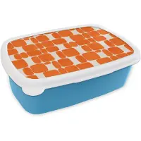 MuchoWow Broodtrommel Blauw - Lunchbox Patroon - Retro - Oranje - Brooddoos 18x12x6 cm - Brood lunch box - Broodtrommels voor kinderen en volwassenen
