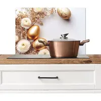 KitchenYeah Spatscherm keuken 60x40 cm - Kookplaat achterwand Rozen - Eieren - Droogbloemen - Goud - Muurbeschermer - Spatwand fornuis - Hoogwaardig aluminium