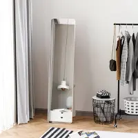 MODFU Passpiegel – 37 x 43 x 156 cm – Vrijstaand & wandmontage – Minimalistisch design – Geschikt voor hal, slaapkamer & woonkamer – Hout en spiegelglas – Wit