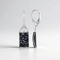 Cavill - 925 Sterling Zilver Oorbellen - Platina Geplateerd - 11 ct Versteend Jambi Palhout Baguette Cabochon - Bali Barong Stijl