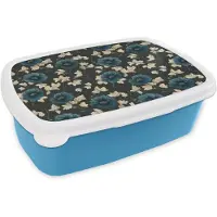 MuchoWow Broodtrommel Blauw - Lunchbox Botanisch - Bloemen - Blauw - Brooddoos 18x12x6 cm - Brood lunch box - Broodtrommels voor kinderen en volwassenen